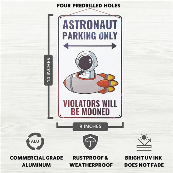 Astronaut Space Sign Decor - 9x14 Inches - Aluminum - Outer Space Gifts for Boys - Picture 3 of 3